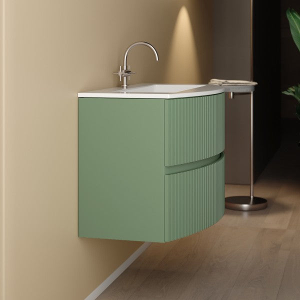Mobile Bagno sospeso curvo 90 cm  Cubi&Co senza specchio con lavabo  e base Laccato Verde Salvia