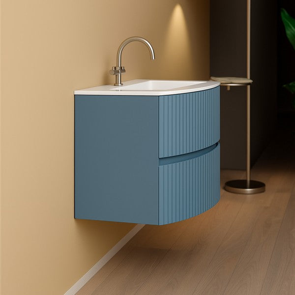 Mobile Bagno sospeso curvo 90 cm  Cubi&Co senza specchio con lavabo  e base Laccato Azzurro Polvere