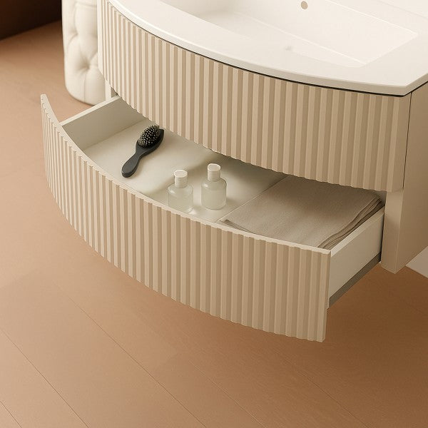 Mobile Bagno sospeso curvo 90 cm  Cubi&Co senza specchio con  lavabo  e base Laccato Cashmere