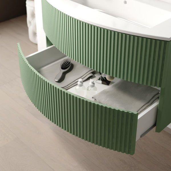 Mobile Bagno sospeso curvo 90 cm  Cubi&Co senza specchio con lavabo  e base Laccato Verde Salvia