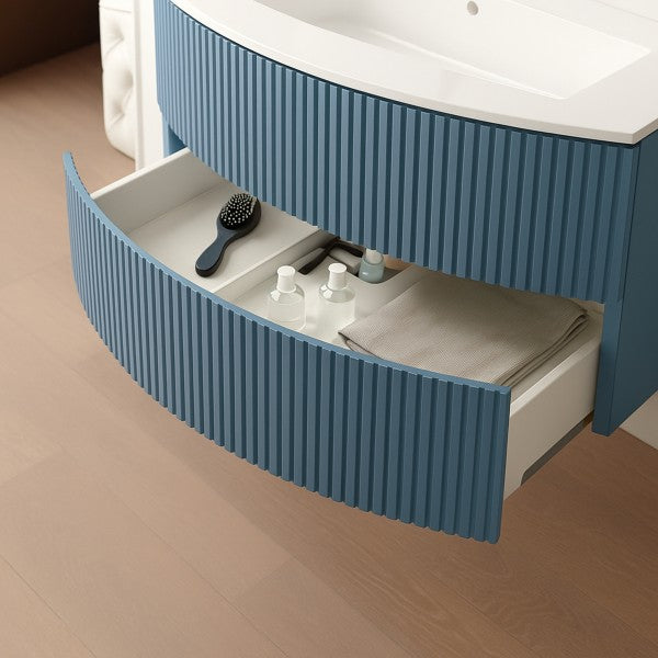 Mobile Bagno sospeso curvo 90 cm  Cubi&Co senza specchio con lavabo  e base Laccato Azzurro Polvere