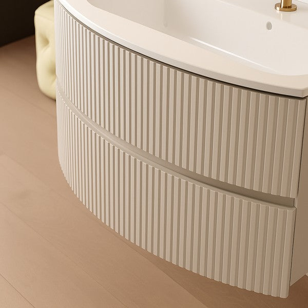 Mobile Bagno sospeso curvo 90 cm  Cubi&Co senza specchio con  lavabo  e base Laccato Cashmere