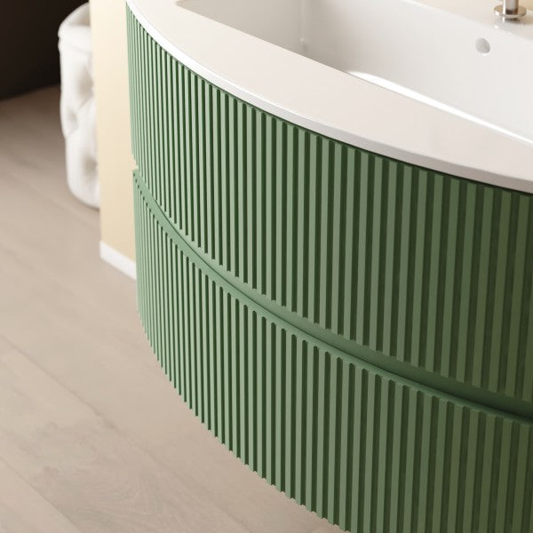 Mobile Bagno sospeso curvo 90 cm  Cubi&Co senza specchio con lavabo  e base Laccato Verde Salvia