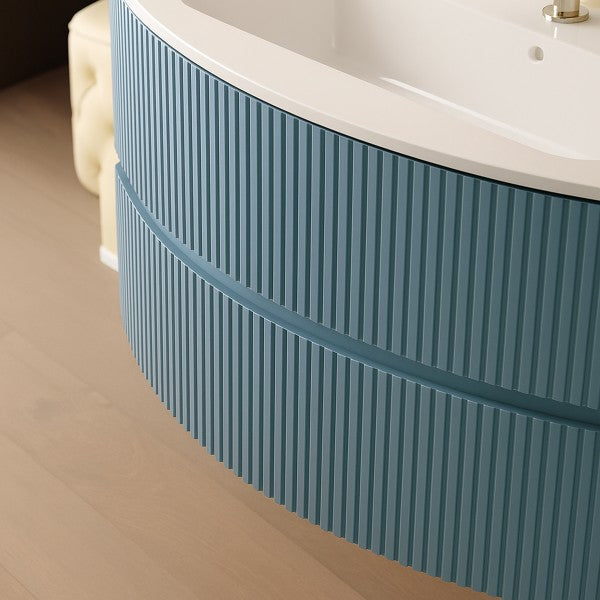 Mobile Bagno sospeso curvo 90 cm  Cubi&Co senza specchio con lavabo  e base Laccato Azzurro Polvere