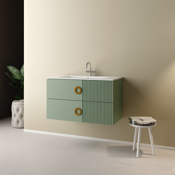 Mobile Bagno sospeso 90 cm  Cubi&Co modello SOLE90 con lavabo e base Verde Salvia