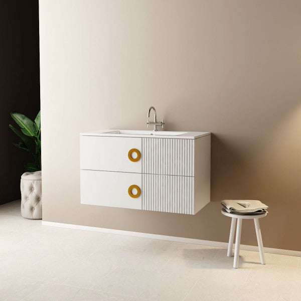 Wall-hung bathroom cabinet with integrated sink model Margherita - Matte White