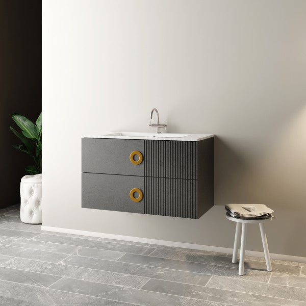 Mobile Bagno sospeso 90 cm  Cubi&Co modello SOLE90 con lavabo e base Grigio Pietra