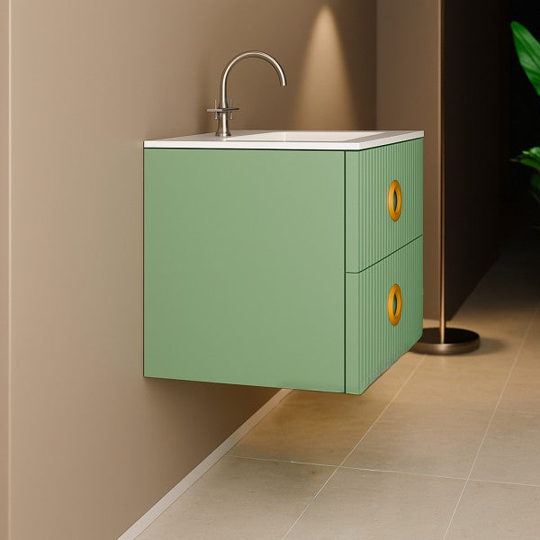 Mobile Bagno sospeso 90 cm  Cubi&Co modello SOLE90 con lavabo e base Verde Salvia