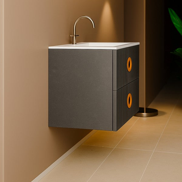 Mobile Bagno sospeso 90 cm  Cubi&Co modello SOLE90 con lavabo e base Grigio Pietra