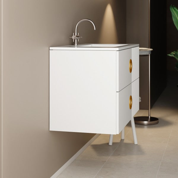 Wall-hung bathroom cabinet with integrated sink model Margherita - Matte White