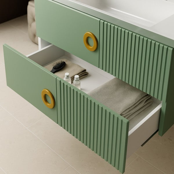 Mobile Bagno sospeso 90 cm  Cubi&Co modello SOLE90 con lavabo e base Verde Salvia