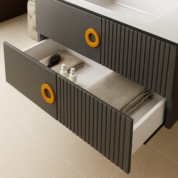 Mobile Bagno sospeso 90 cm  Cubi&Co modello SOLE90 con lavabo e base Grigio Pietra