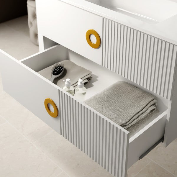 Wall-hung bathroom cabinet with integrated sink model Margherita - Matte White