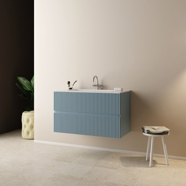 Wall-mounted bathroom cabinet with integrated sink model Splendore - Dusty Blue