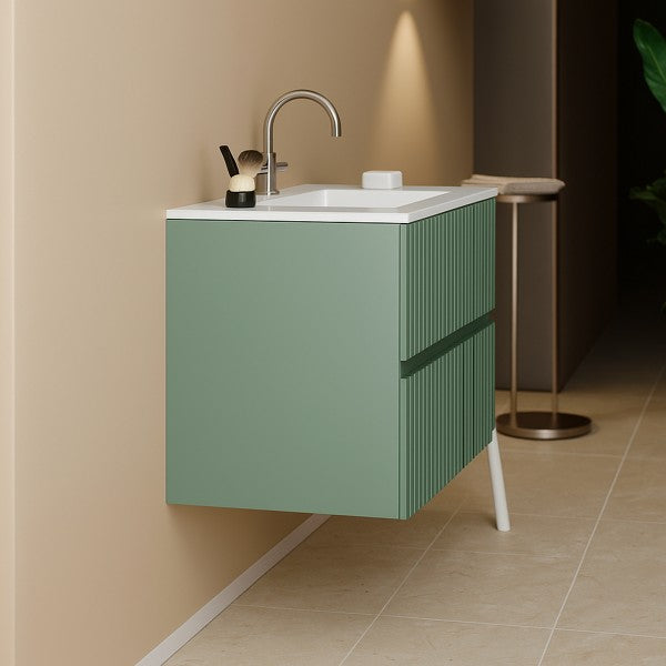 Mobile Bagno sospeso 80 cm  Cubi&Co senza specchio con lavabo  e base Laccato Verde Salvia
