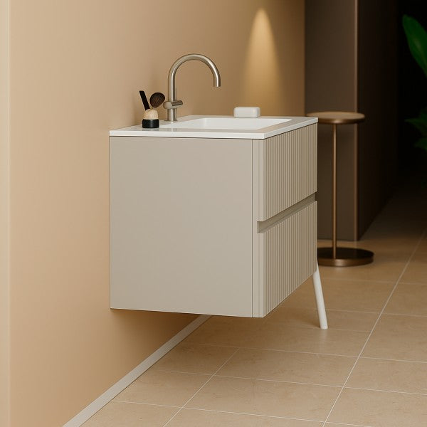 Mobile Bagno sospeso 80 cm  Cubi&Co senza specchio con lavabo  e base Laccato Cashmere