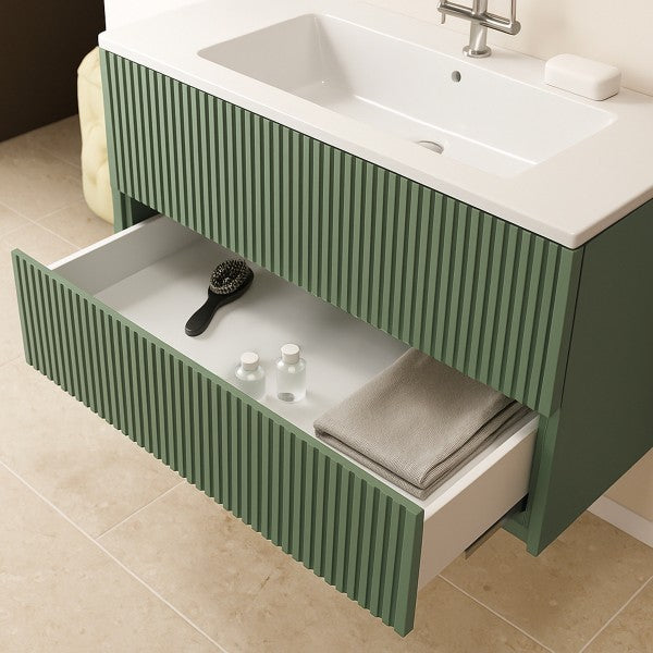 Mobile Bagno sospeso 80 cm  Cubi&Co senza specchio con lavabo  e base Laccato Verde Salvia