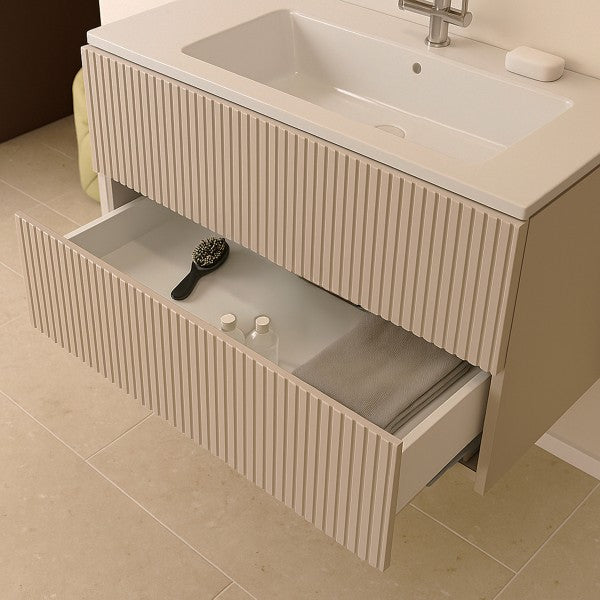 Mobile Bagno sospeso 80 cm  Cubi&Co senza specchio con lavabo  e base Laccato Cashmere