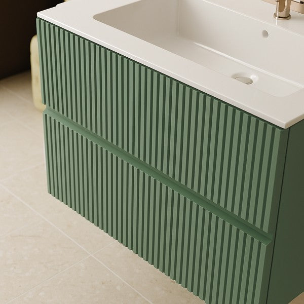 Mobile Bagno sospeso 80 cm  Cubi&Co senza specchio con lavabo  e base Laccato Verde Salvia