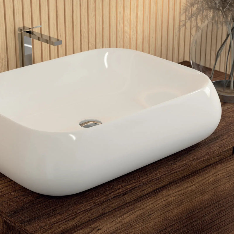 Mobile bagno sospeso Ginevra 90 cm con lavabo appoggio e specchio LED - Noce