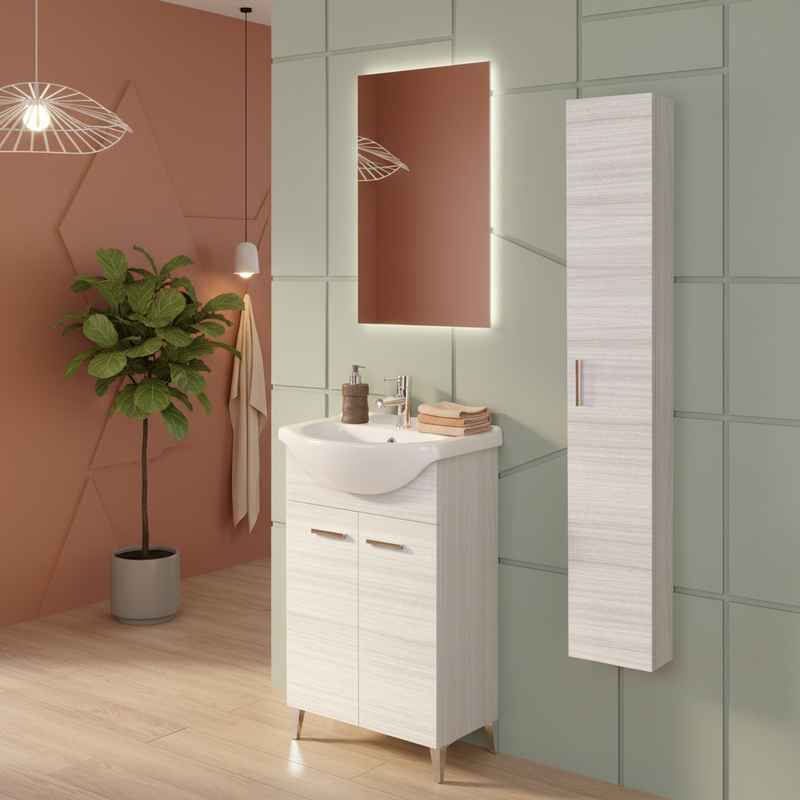 Mobile Bagno a Terra 55 Cm Due Ante Specchio 48x73 Cm Cubi&Co "Stella" Grigio