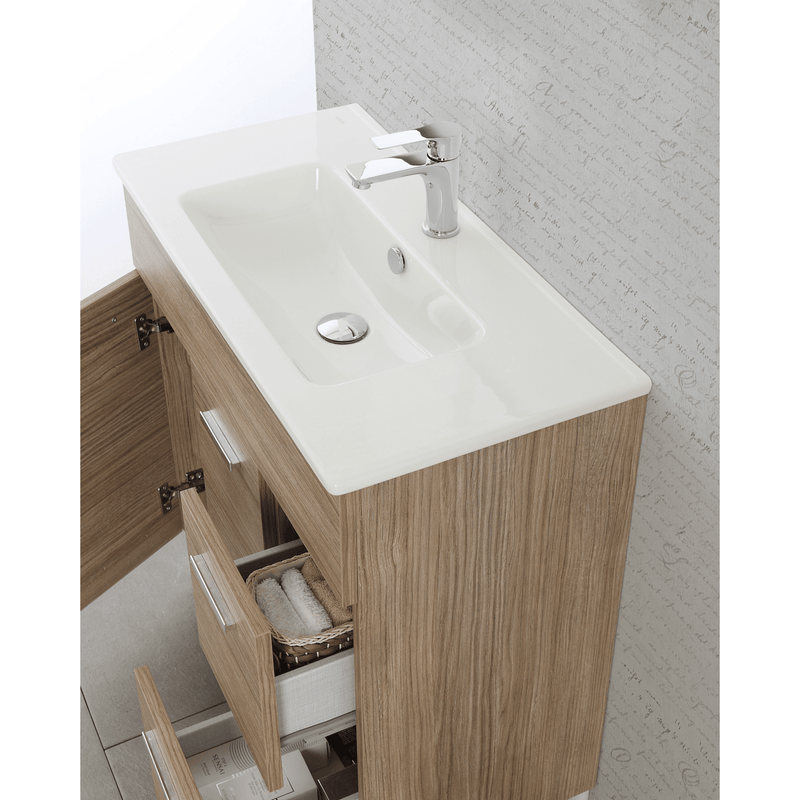 Mobile Bagno a Terra 80 Cm Due Ante Due Cassetti Specchio Con Lampada Led 62x78,5 Cm Rovere Tropea Cubi&Co collezione Frame