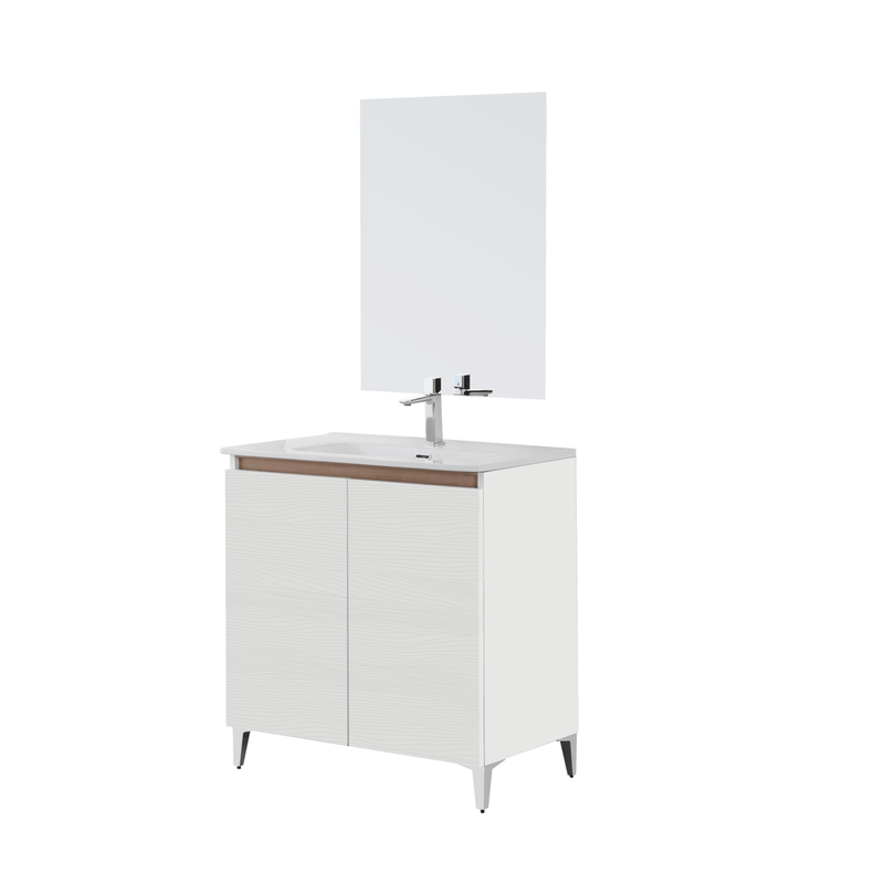 Mobile Bagno a Terra 80 Cm Due Ante Specchio a Filo 80x60 Cm finitura Bianco Frassinato Cubi&Co collezione Cube