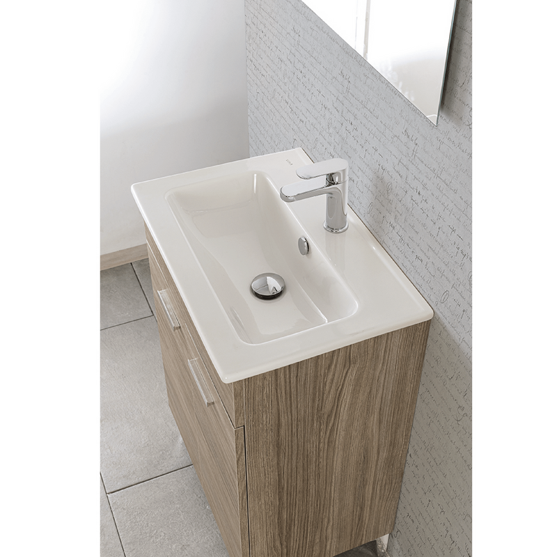 Mobili Bagno a Terra 60 Cm Due Ante Specchio Con Lampada Led 50x70 Cm Cubi&Co "Greta" Rovere Tropea