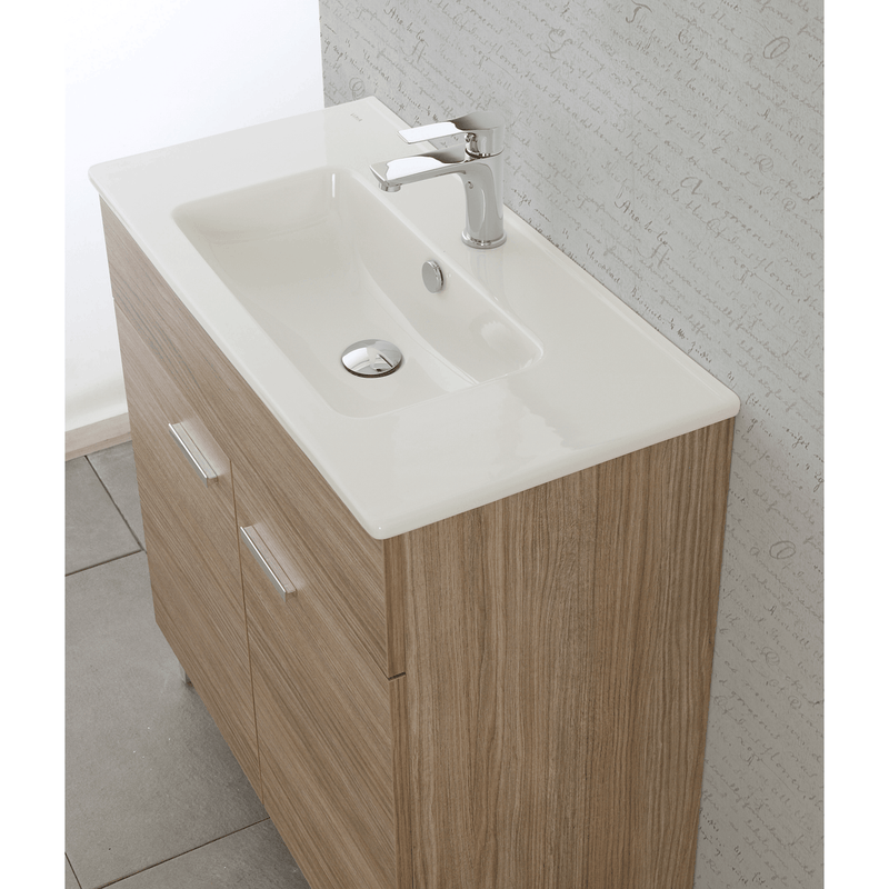 Mobile Bagno a Terra 80 Cm Due Ante Specchio Con Lampada Led 62x78,5 Cm Cubi&Co "Greta" Rovere Tropea