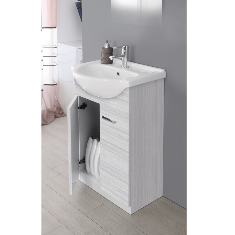 Mobile Bagno a Terra 55 Cm Due Ante Specchio 48x73 Cm Cubi&Co "Stella" Grigio