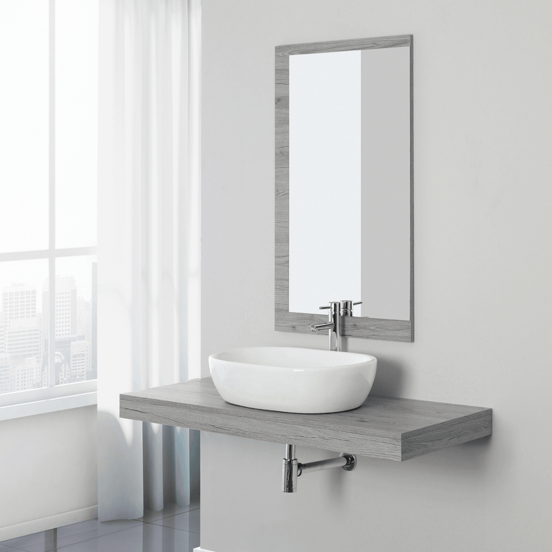Mobile Bagno Sospeso 120 Cm Completo Di Top Specchio Su Pannello 60x100 Cm Colore Rovere Grigio
