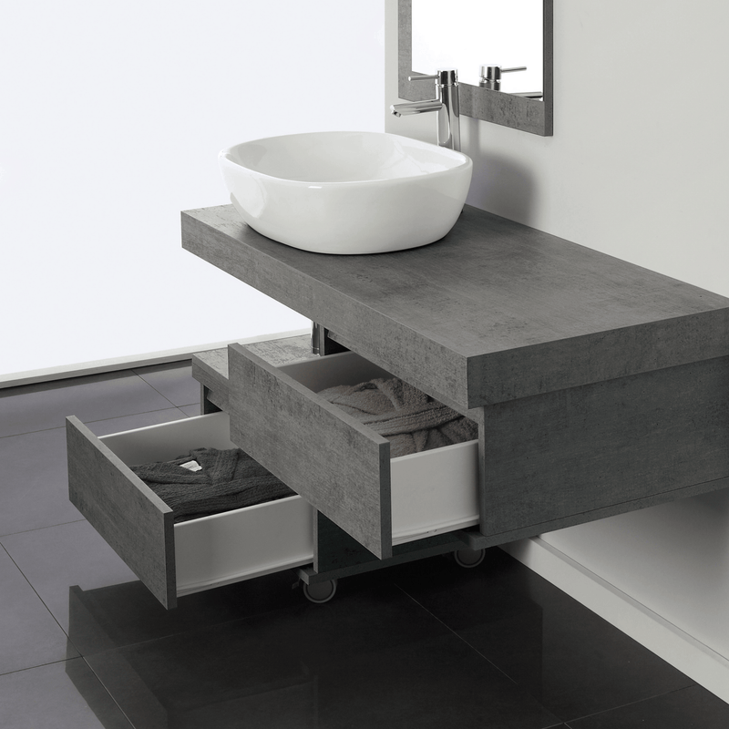 Mobile Bagno Sospeso 120 Cm Completo Di Top Specchio Su Pannello 60x100 Cm Colore Rovere Grigio