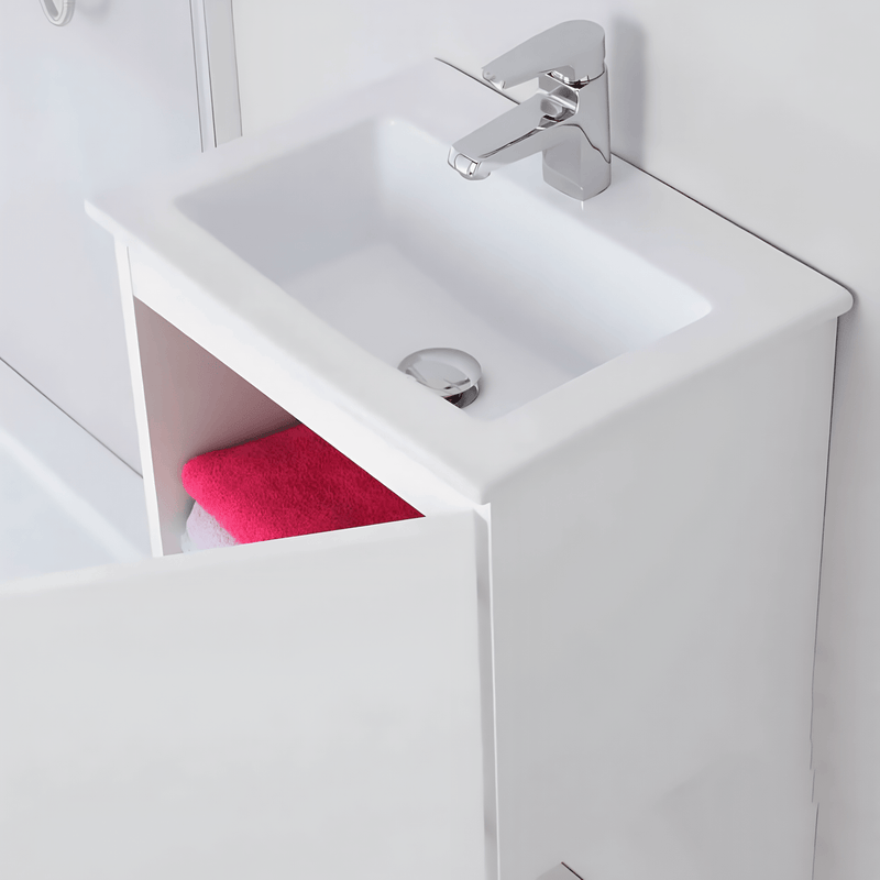 Mobile Bagno Sospeso 50 Cm Un'Anta Specchio Su Pannello 40x50 Cm colore Bianco Lucido