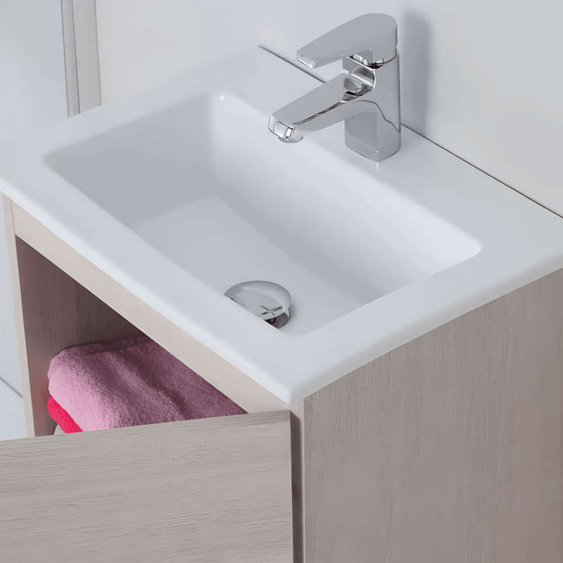 Mobile Bagno Sospeso 50 Cm Un'Anta Specchio Su Pannello 40x50 Cm colore Rovere Chiaro