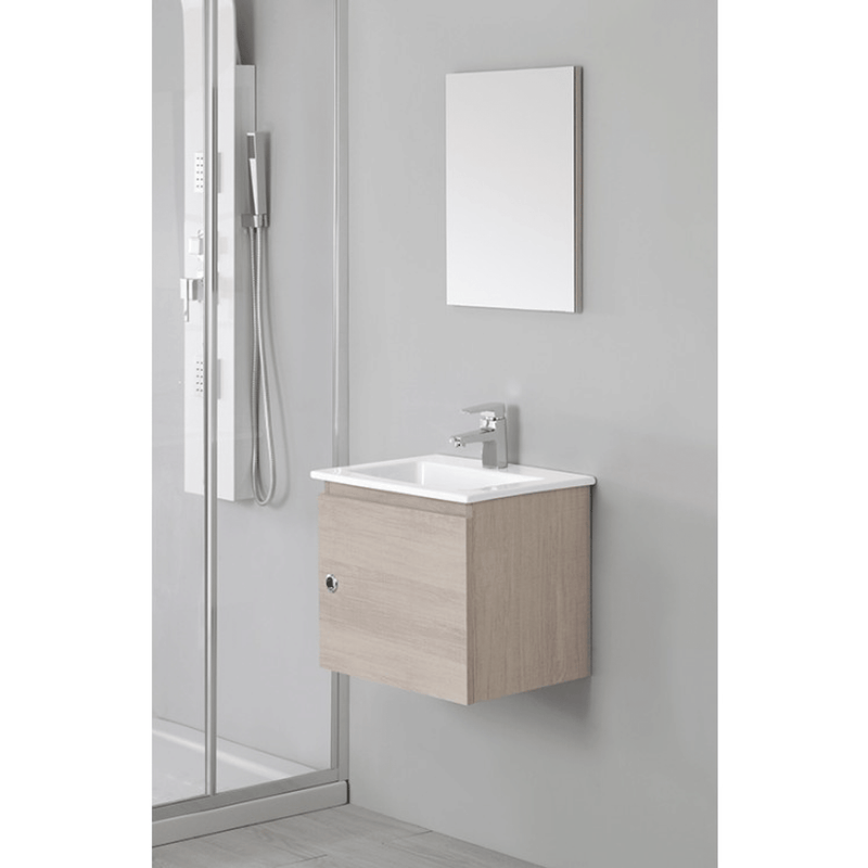 Mobile Bagno Sospeso 50 Cm Un'Anta Specchio Su Pannello 40x50 Cm colore Rovere Chiaro
