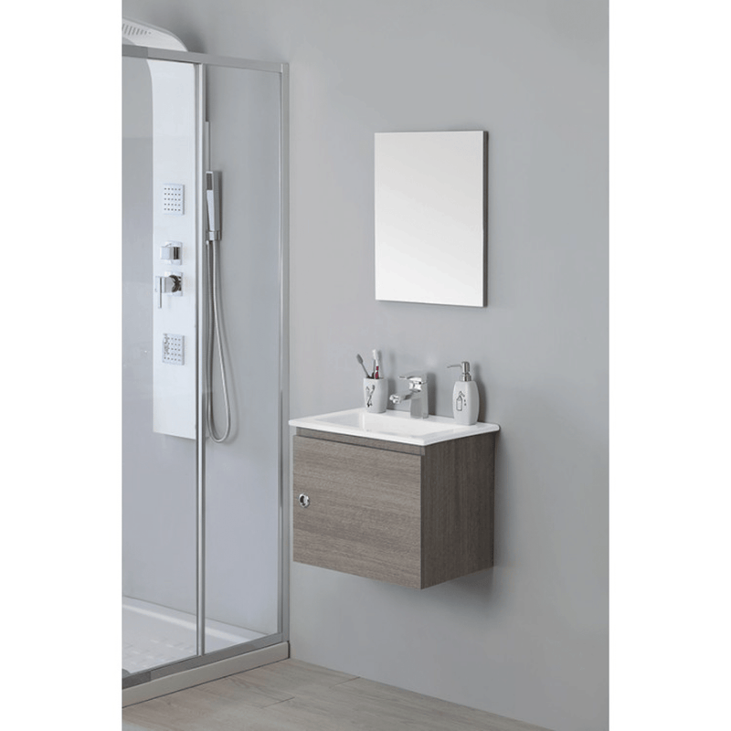 Mobile Bagno Sospeso 50 Cm Un'Anta Specchio Su Pannello 40x50 Cm colore Rovere Scuro