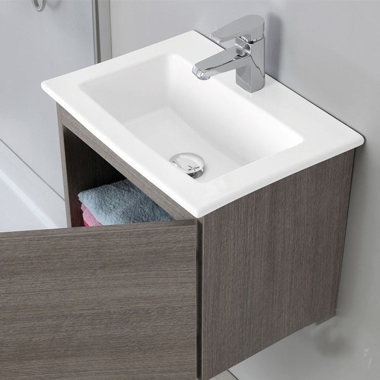 Mobile Bagno Sospeso 50 Cm Un'Anta Specchio Su Pannello 40x50 Cm colore Rovere Scuro