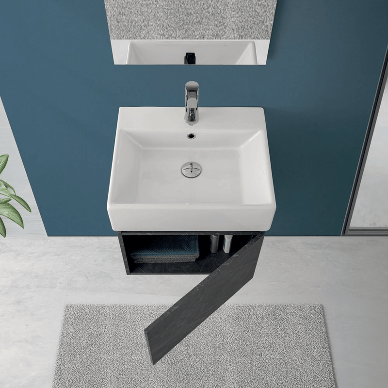 Mobile Bagno Sospeso 50 Cm Un'Anta Specchio Filo Lucido 50x60 Cm colore Pietra