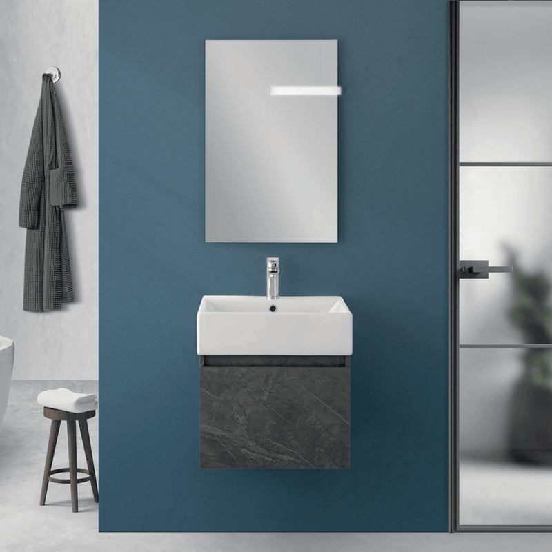 Mobile Bagno Sospeso 50 Cm Un'Anta Specchio Filo Lucido 50x60 Cm colore Pietra
