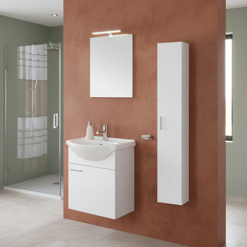 Mobile Bagno Sospeso 55 Cm Un'Anta Specchio 48x57 Cm Cubi&Co"Stella" Bianco Lucido