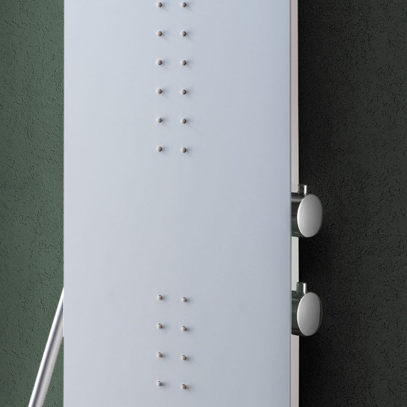 Pannello Doccia in acciaio inox verniciato bianco con miscelatore a 4 vie soffione con cascata, idromassaggio, flessibile e doccetta Monte Bianco