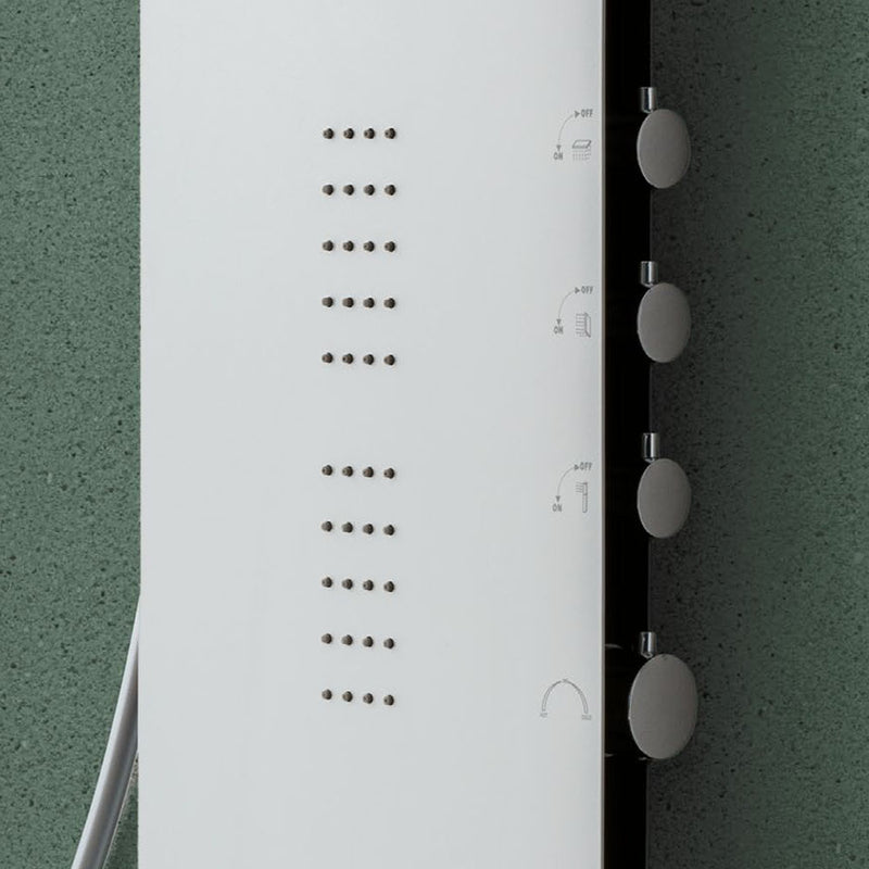 Pannello Doccia in acciaio inox verniciato bianco con miscelatore a 3 vie soffione, idromassaggio, flessibile e doccetta Monte Civetta