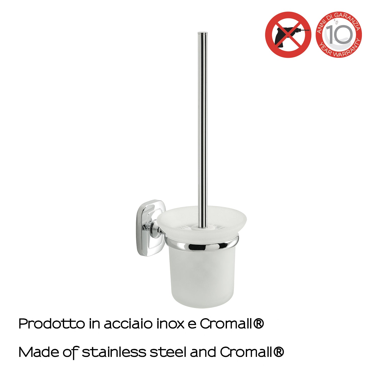 Scopino a parete con ciuffo in setole di Gedy serie Everest - Cromato by CeramicStore | Lo specialista del tuo bagno