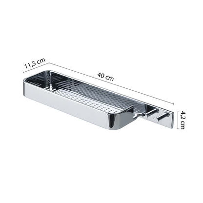 Portaoggetti rettangolare per doccia con appendini in Acciaio AISI 304 Gedy serie Il Giglio - Cromato by CeramicStore | Lo specialista del tuo bagno