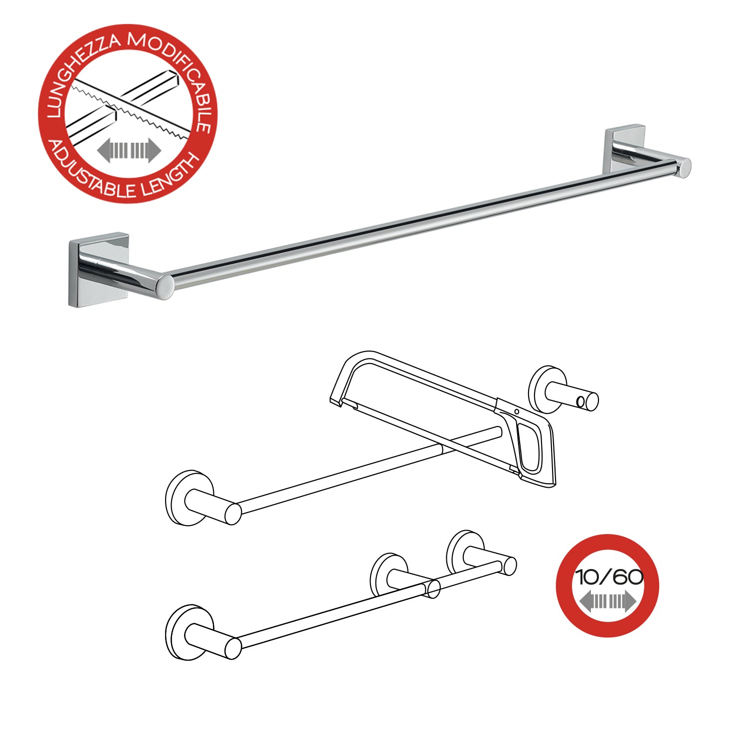 Portasalviette a muro 60 cm Fuji di Gedy - Cromato by CeramicStore | Lo specialista del tuo bagno