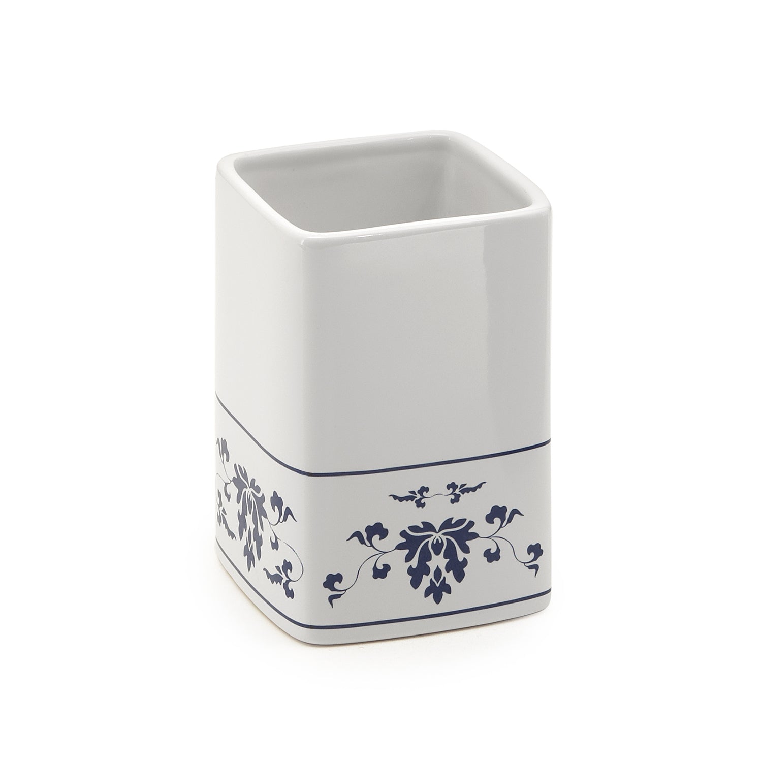 Portaspazzolini in porcellana Gedy serie Cixi - Bianco/Blu