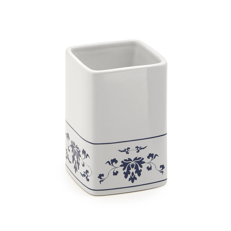 Portaspazzolini in porcellana Gedy serie Cixi - Bianco/Blu