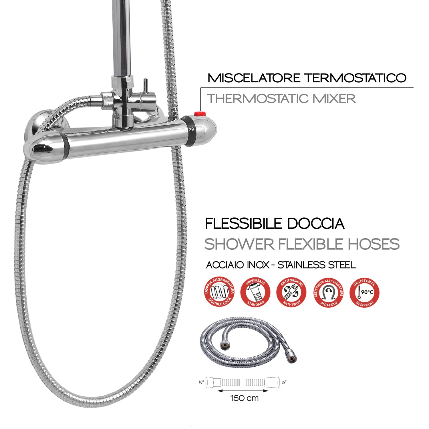 Colonna doccia tonda regolabile modello Easy Mix 01 di Gedy - 108cm/Cromo by CeramicStore | Lo specialista del tuo bagno