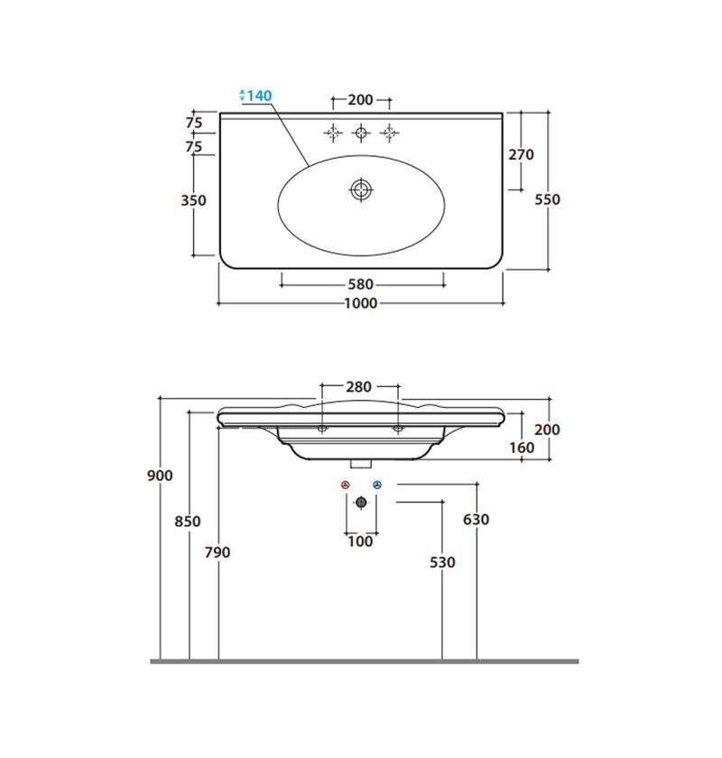 Lavabo sospeso 100x55 Ceramica Globo PAESTUM PA023.BI
