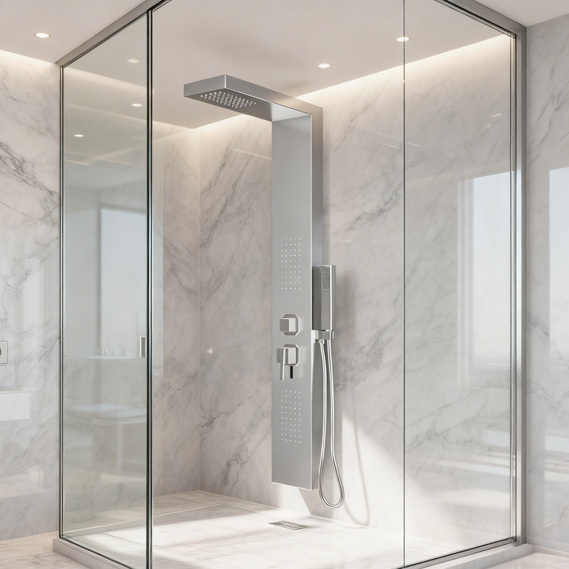 Pannello doccia multifunzione DocciaGo serie Lucky in acciaio inox 16x125x50 cm - Cromo Lucido